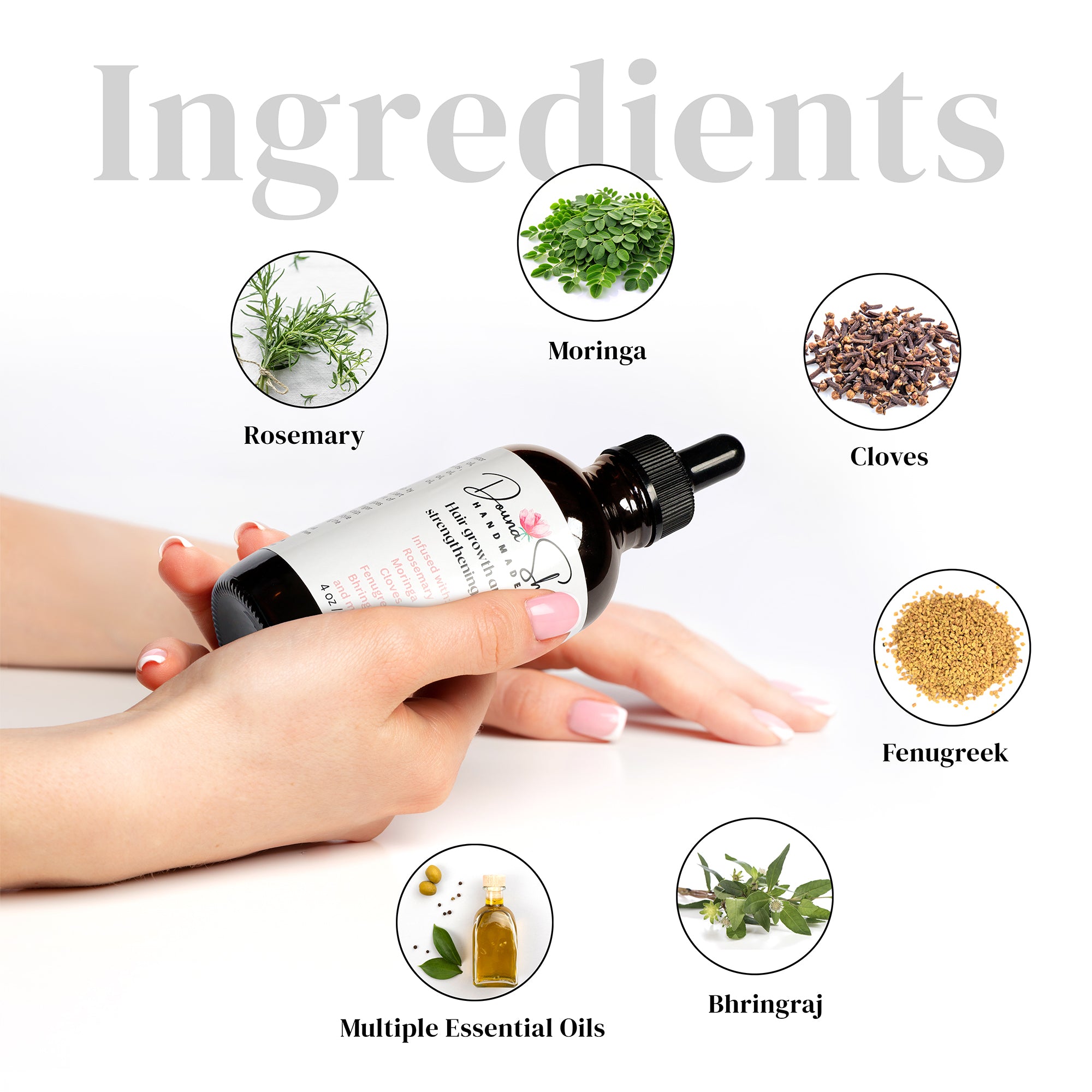 Hair growth and strengthening oil infuse with Rosemary, Moringa, Cloves, Fenugreek - 100 % Organic oils - Plant base oil - Natural hair care