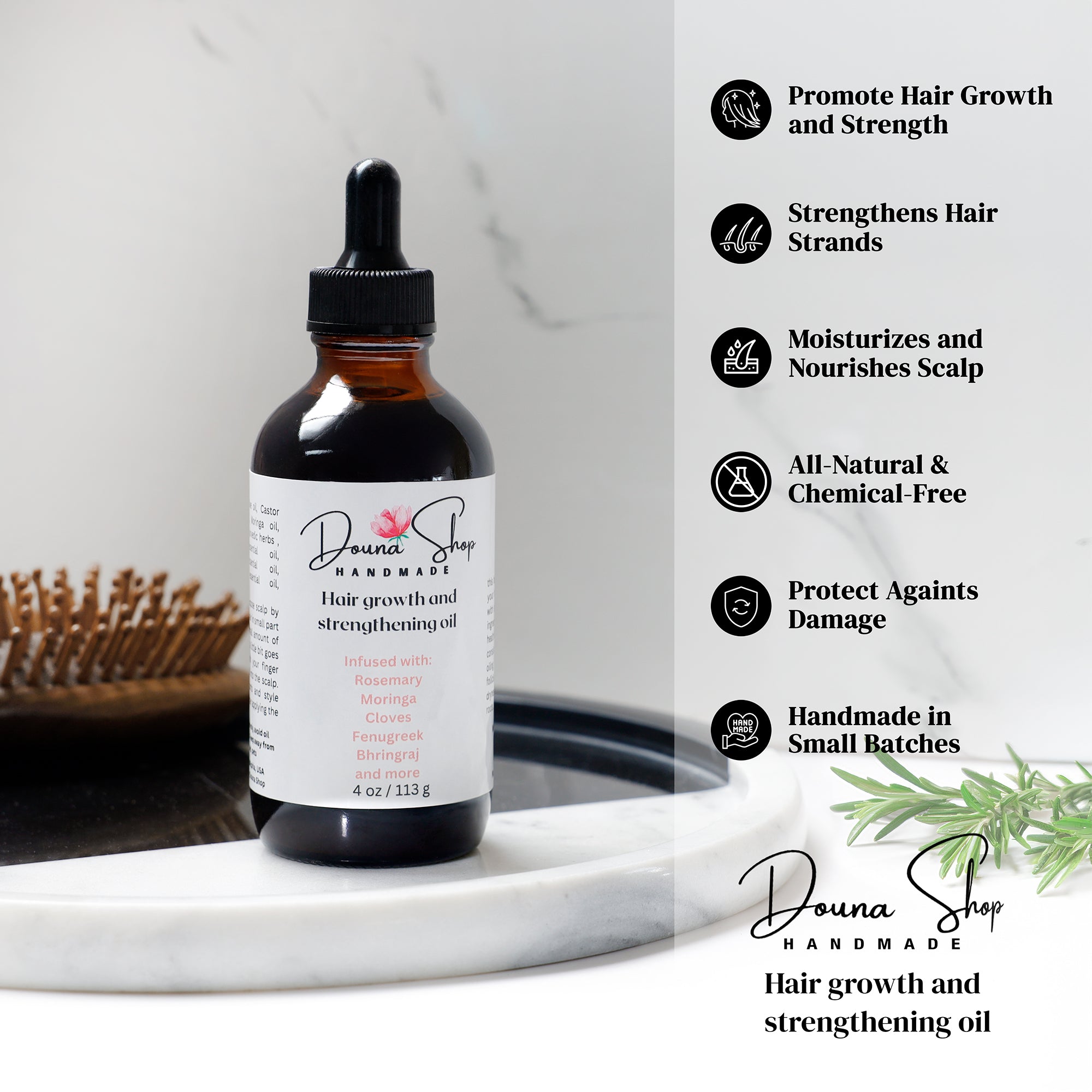 Hair growth and strengthening oil infuse with Rosemary, Moringa, Cloves, Fenugreek - 100 % Organic oils - Plant base oil - Natural hair care