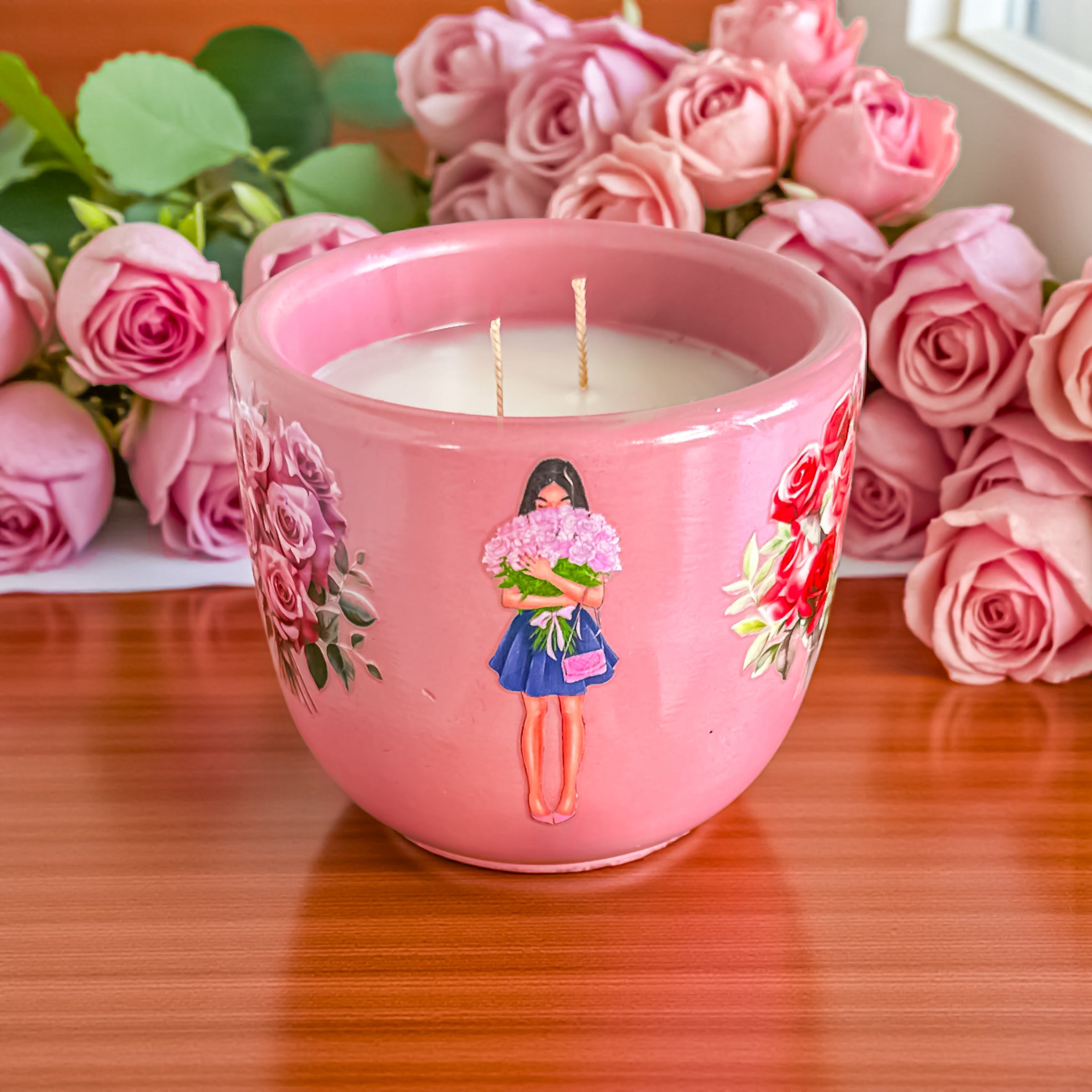 Rose Scented Candle: Vegan Coconut Apricot Wax in Concrete Jar