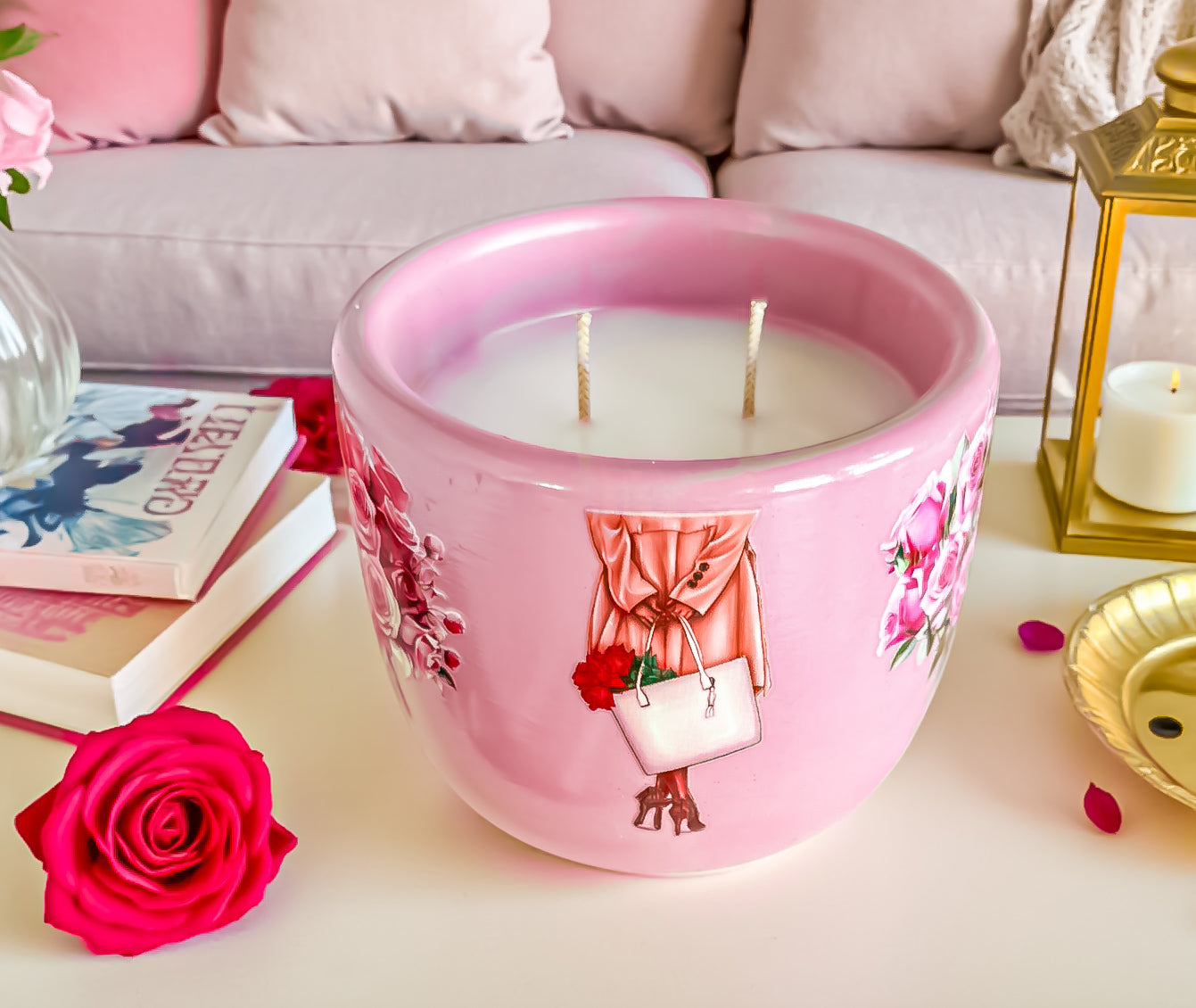 Rose Scented Candle: Vegan Coconut Apricot Wax in Concrete Jar