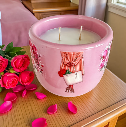 Rose Scented Candle: Vegan Coconut Apricot Wax in Concrete Jar