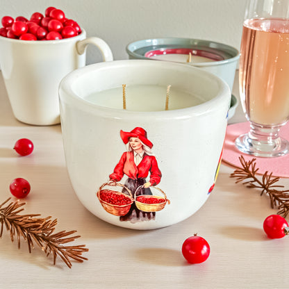 Festive Cranberry Prosecco Candle — Handmade Luxury Candle in Cement Jar, Bright Citrus &amp; Champagne Scent, Clean-Burning, Good for Gifting