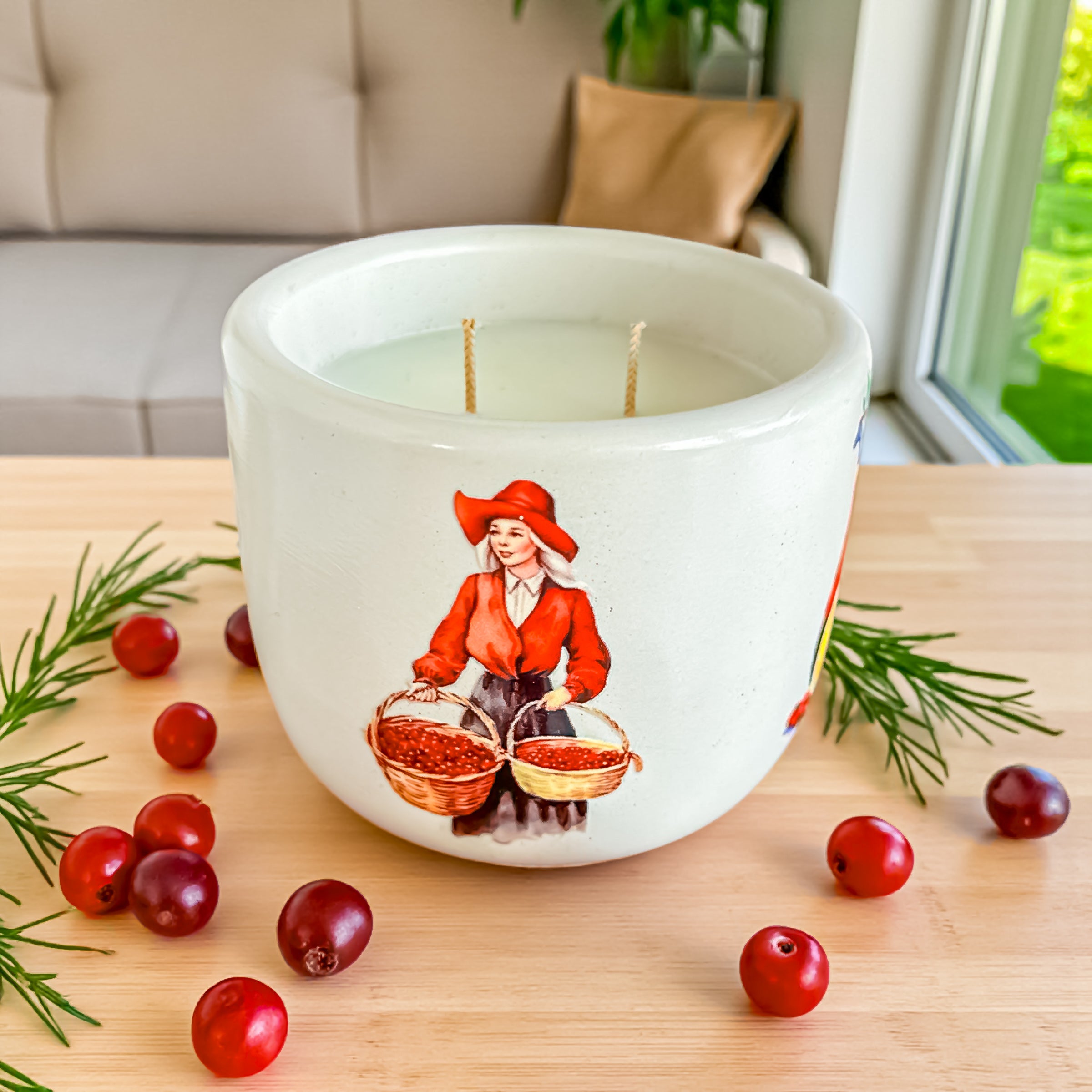 Festive Cranberry Prosecco Candle — Handmade Luxury Candle in Cement Jar, Bright Citrus &amp; Champagne Scent, Clean-Burning, Good for Gifting