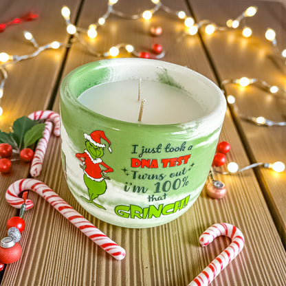 Grinchmas Christmas Candle — Handmade Holiday Candle in Cement Jar, Pine &amp; Mint Scent, Festive Winter Home Décor, for Gifting