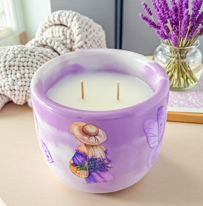Lavender Candle: Vegan Coco Apricot Wax, Handmade Concrete Jar, Double Wick