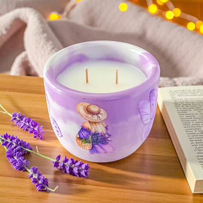 Lavender Candle: Vegan Coco Apricot Wax, Handmade Concrete Jar, Double Wick