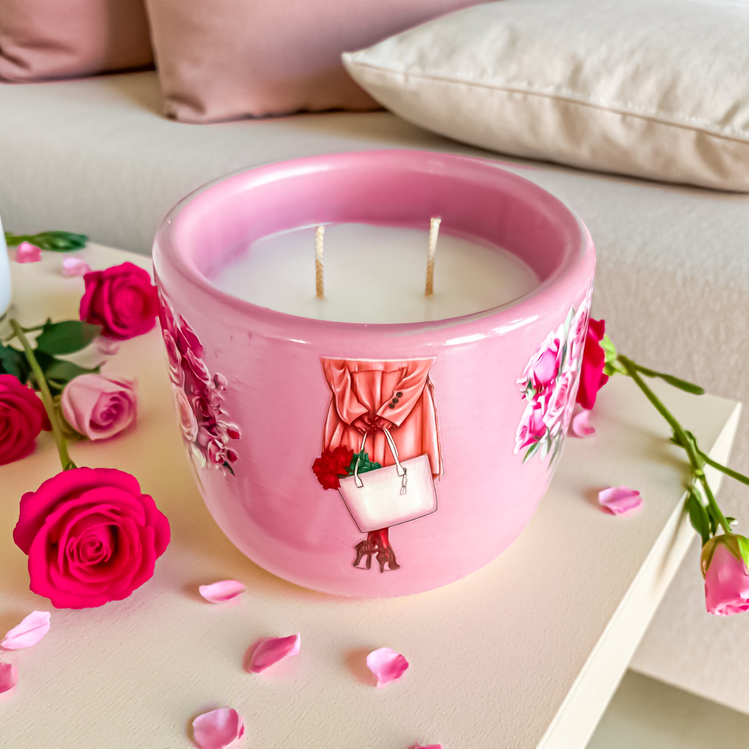 Rose Scented Candle: Vegan Coconut Apricot Wax in Concrete Jar