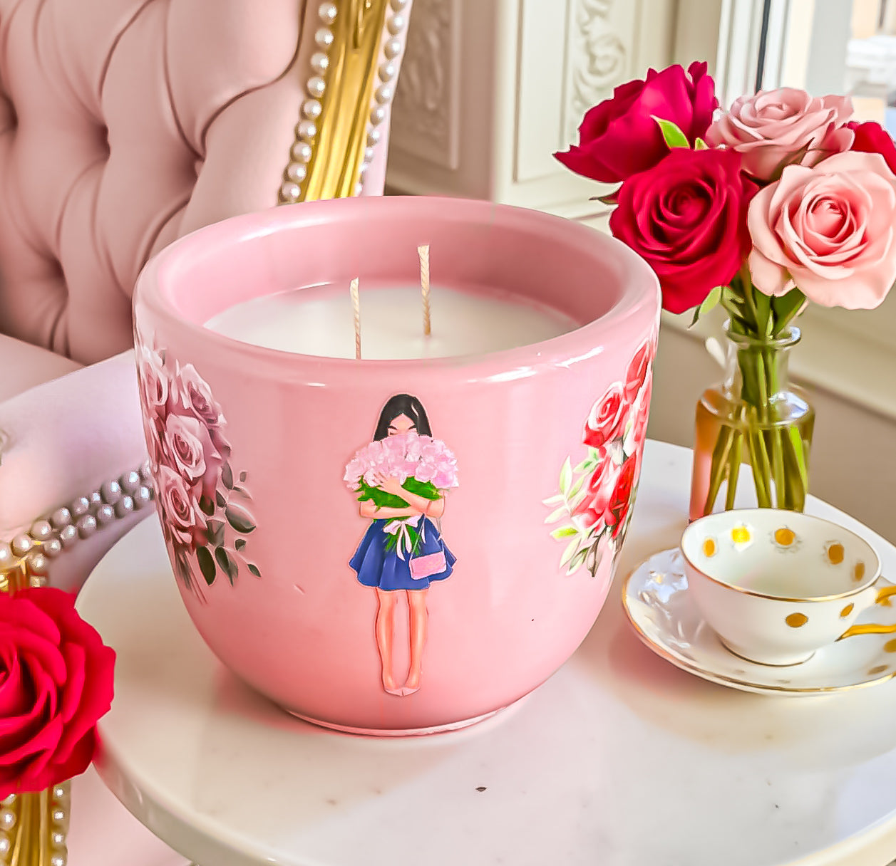 Rose Scented Candle: Vegan Coconut Apricot Wax in Concrete Jar