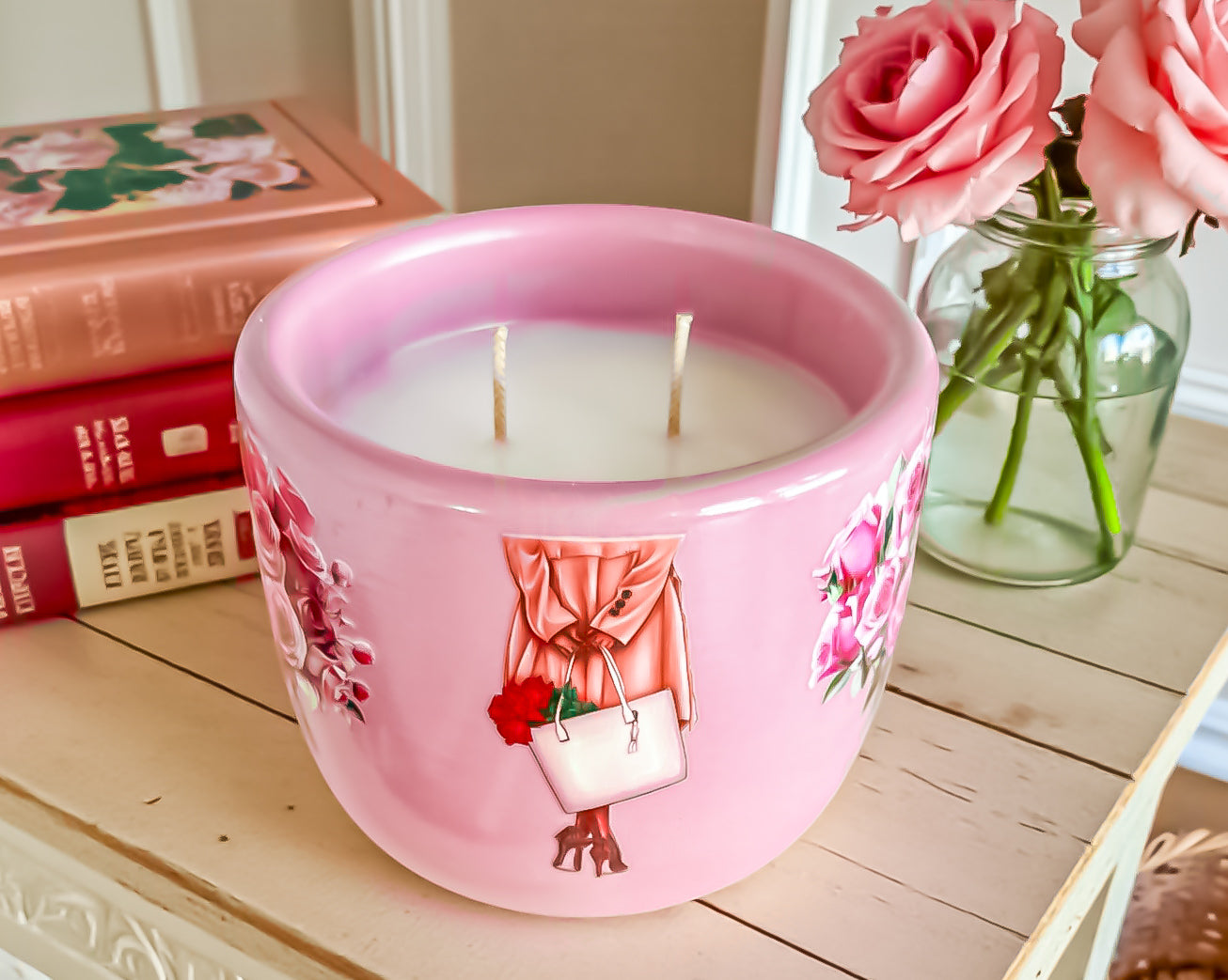 Rose Scented Candle: Vegan Coconut Apricot Wax in Concrete Jar