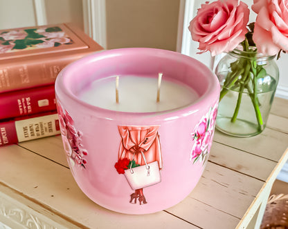 Rose Scented Candle: Vegan Coconut Apricot Wax in Concrete Jar