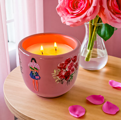 Rose Scented Candle: Vegan Coconut Apricot Wax in Concrete Jar
