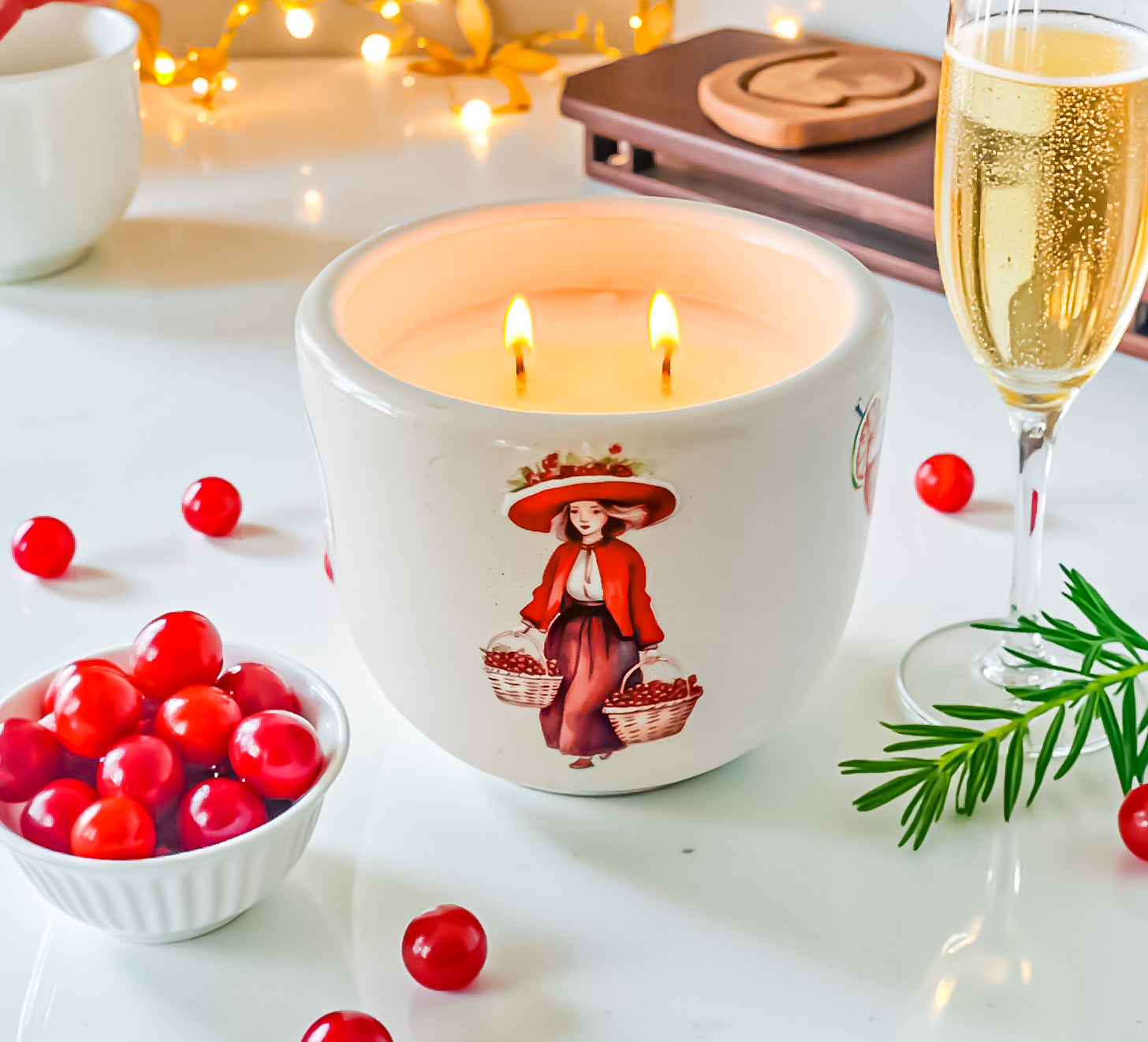 Festive Cranberry Prosecco Candle — Handmade Luxury Candle in Cement Jar, Bright Citrus &amp; Champagne Scent, Clean-Burning, Good for Gifting